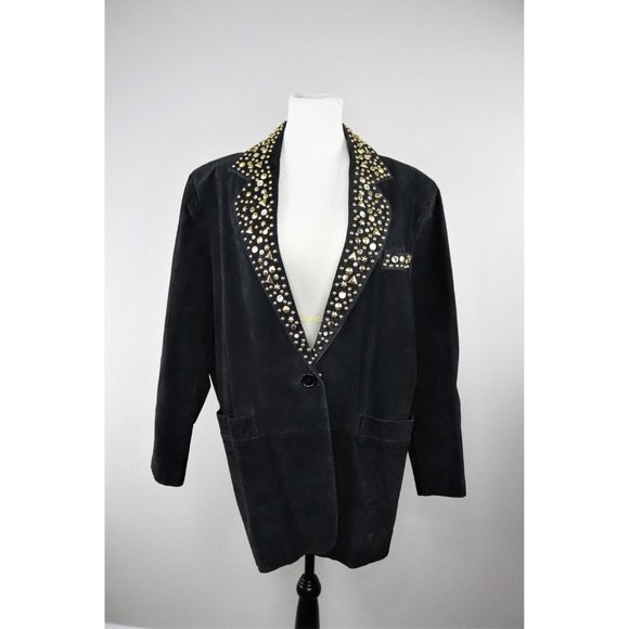 80's Vintage Rocker Studded black Leather Suede Jacket - Picture 9 of 9